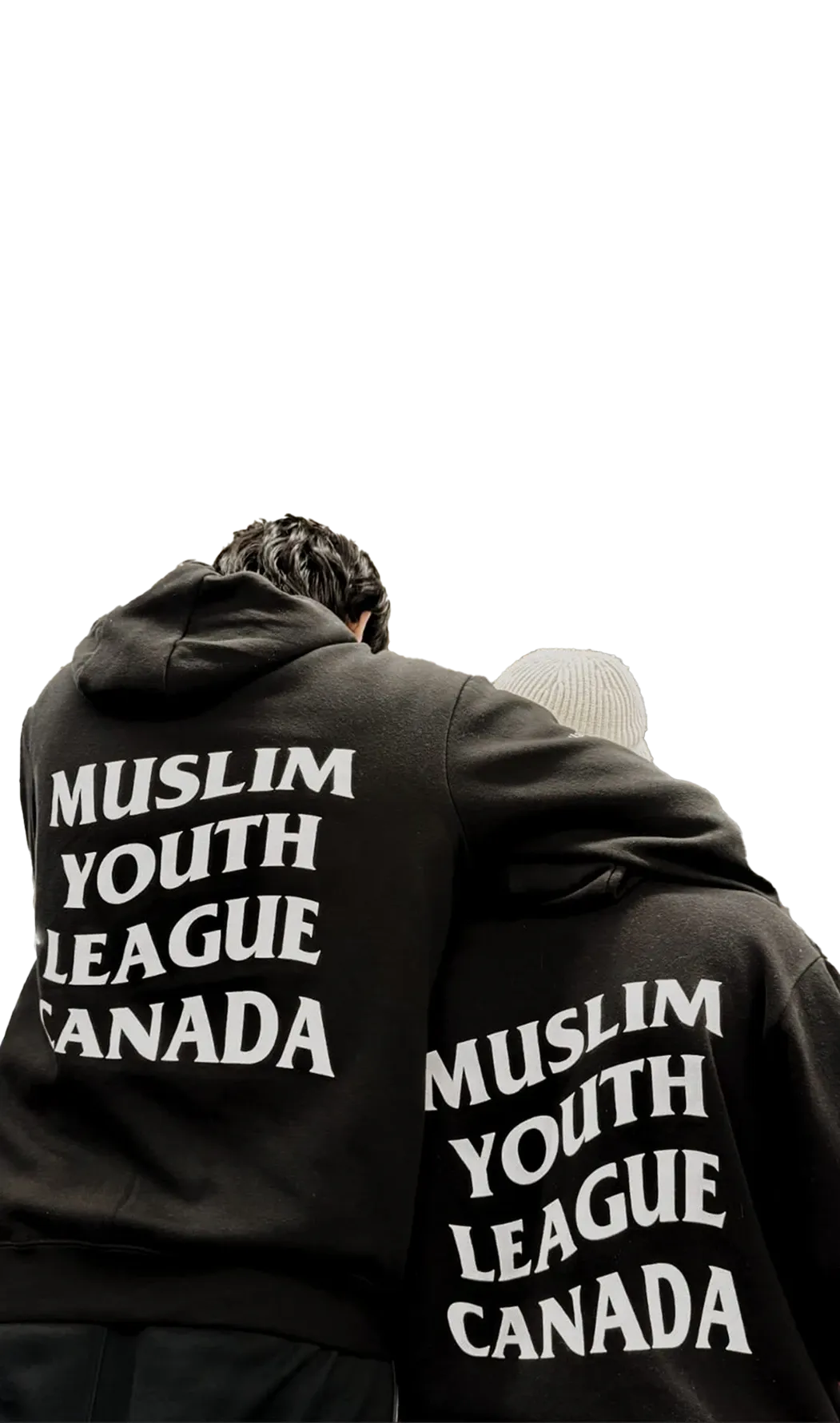 Two young people wearing Muslim Youth League Canada hoodies